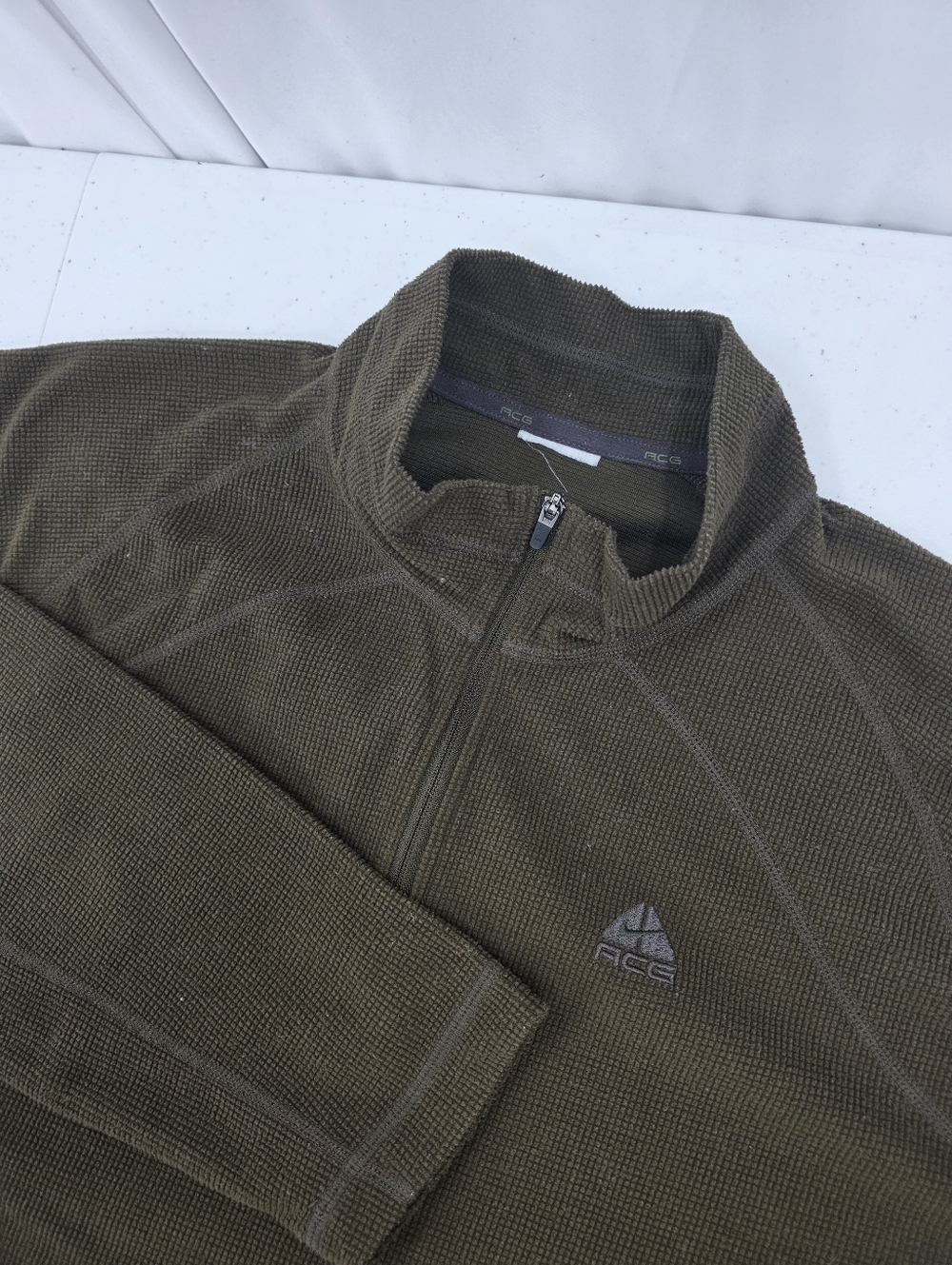 Vintage Nike ACG Men's‎ Army Green Quarter Zip Pullover Waffle Knit Y2K Medium.